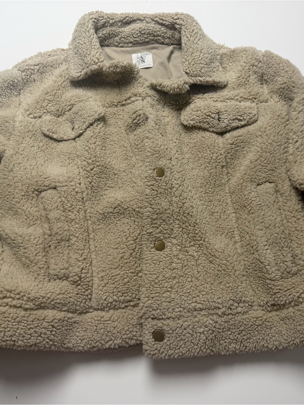 Alter’d State Women’s Cozy Sherpa Jacket in Light Taupe